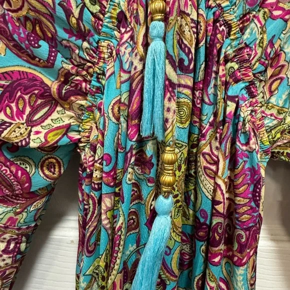 Boho Maxi Dress Long Floral Gown Deep V Front & Back with Tassel made in India - Picture 10 of 17